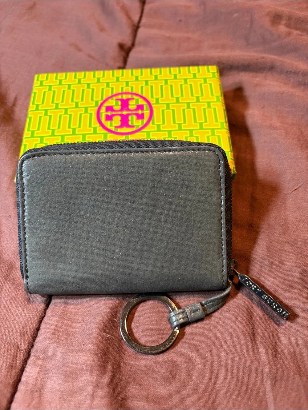Shiny Dark Gray Wallet by Tory Burch Brand. Like New Condition!